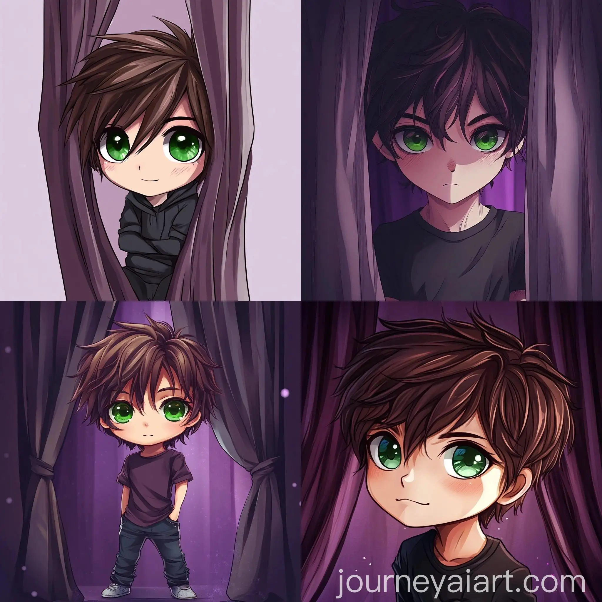Chibi-Art-of-Boy-with-Green-Eyes-and-Emo-Brown-Hair-on-Purple-Background