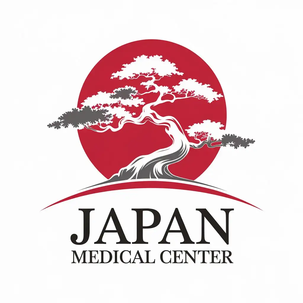 LOGO Design for Japan Medical Center Serene Bonsai Tree Japanese Flag Circle Theme