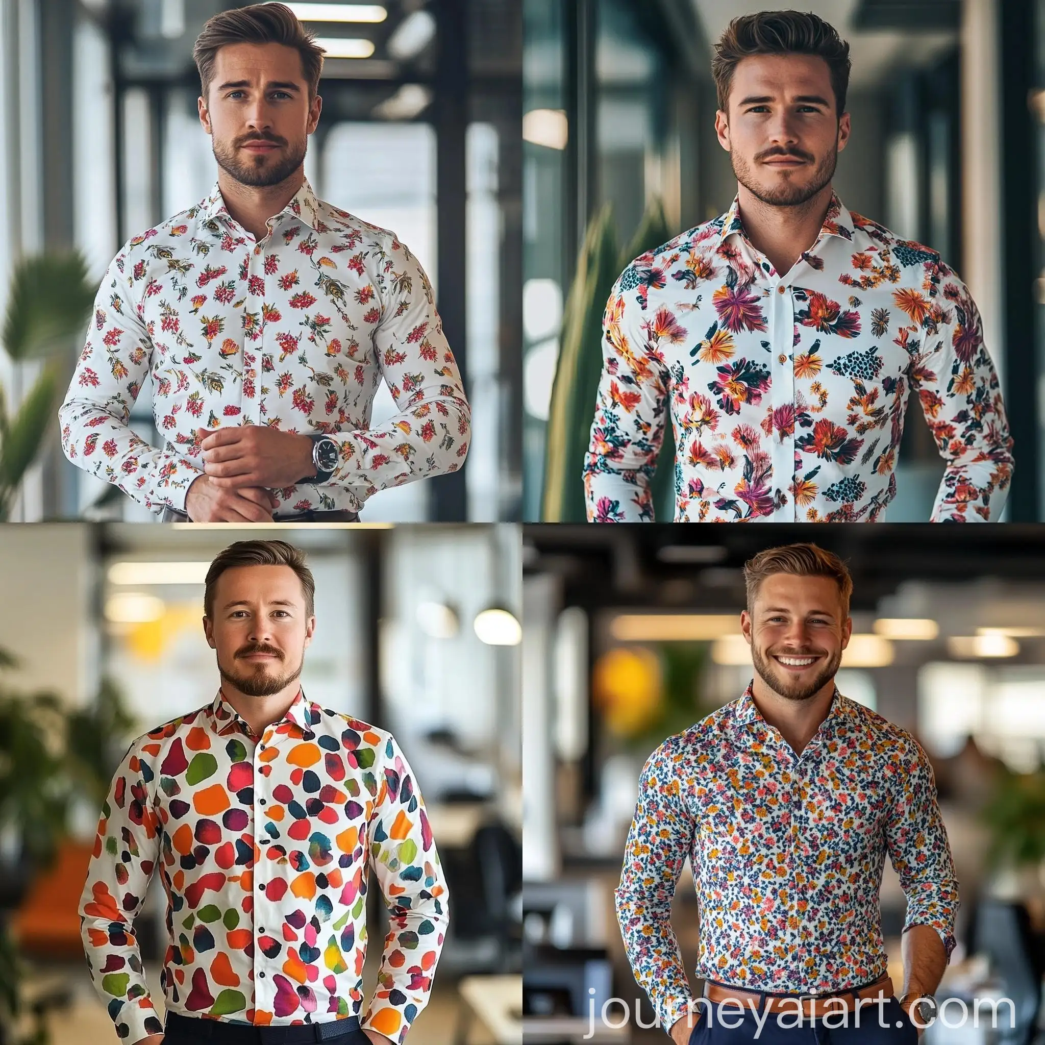 Man-in-Office-with-Vibrant-Patterned-Shirt
