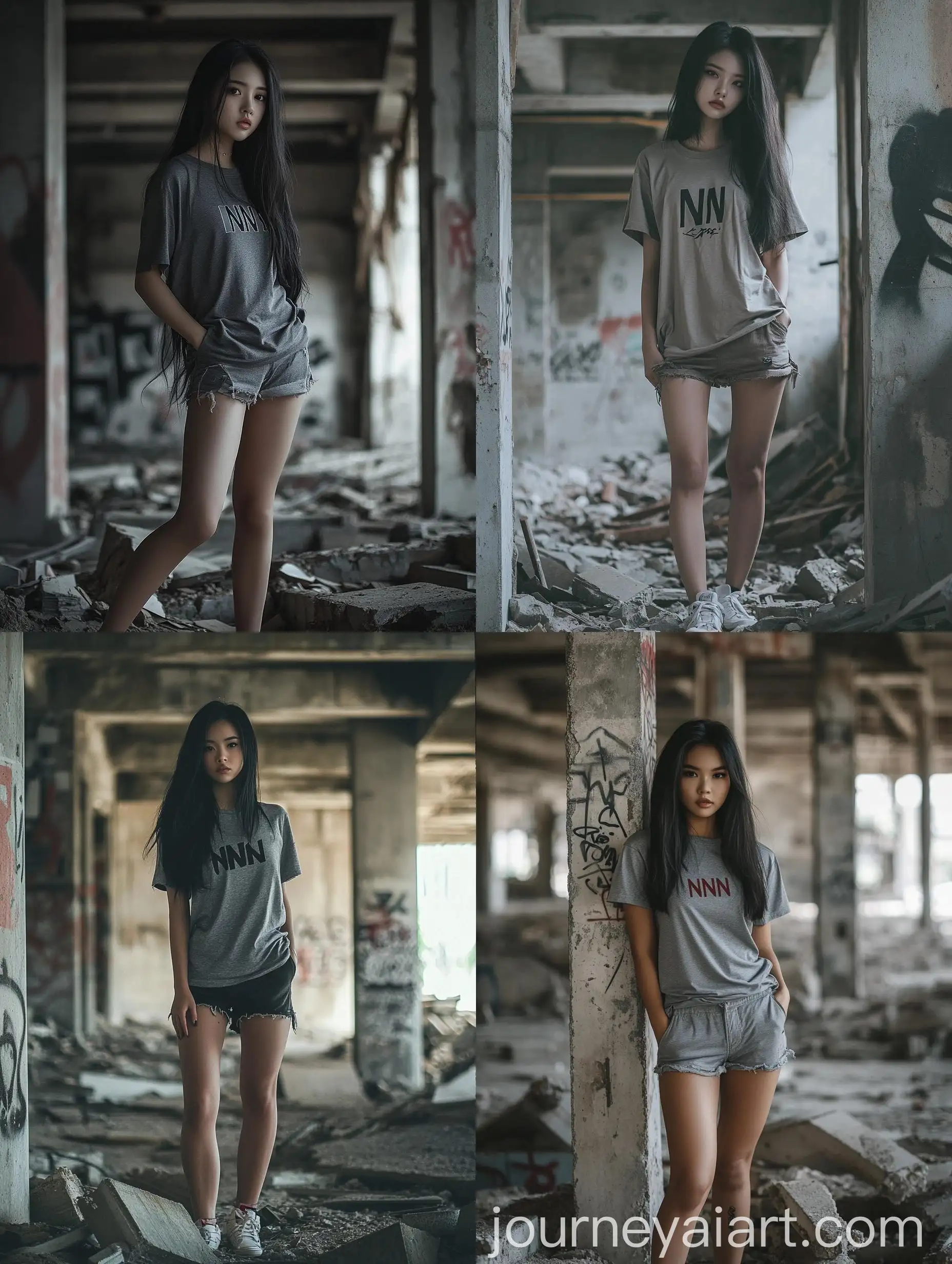 Serious-Asian-Woman-Standing-in-Abandoned-Warehouse-with-Graffiti-Wall