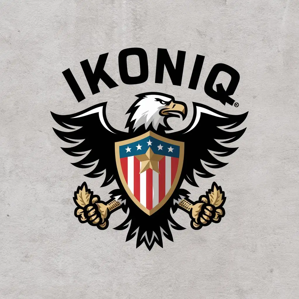 LOGO Design For Ikoniq Bold Eagle with American Shield and Gold Accents