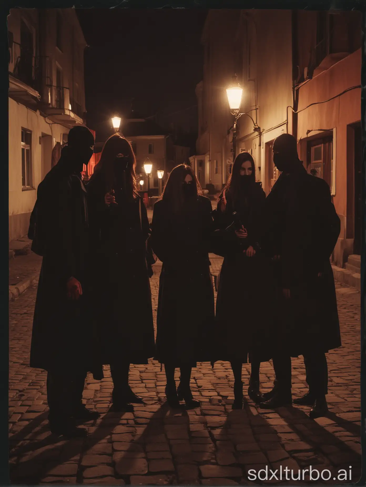 Mysterious-Group-in-Dark-Coats-with-Knives-in-Russian-Town-at-Dusk