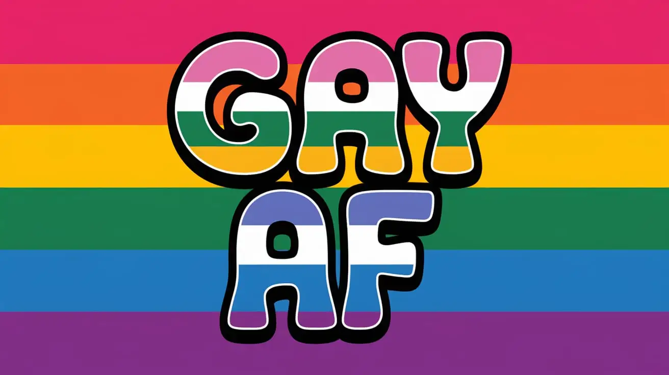 Vibrant Rainbow Flag Design with GAY AF in Bold Font