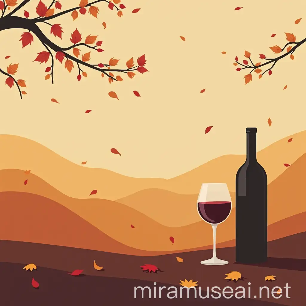 Minimalist Vector Illustration of Wine in Autumn Wind