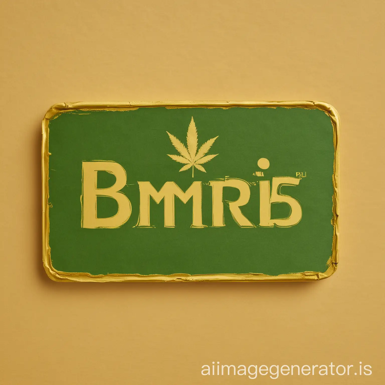 A rectangular logo: a cannabis leaf green, golden-yellow background, base of leaf stock makes with the word “BMPL” green, leaf angle 45 degree left to right, the length to width ratio of the leaf and rectangle is 1.68