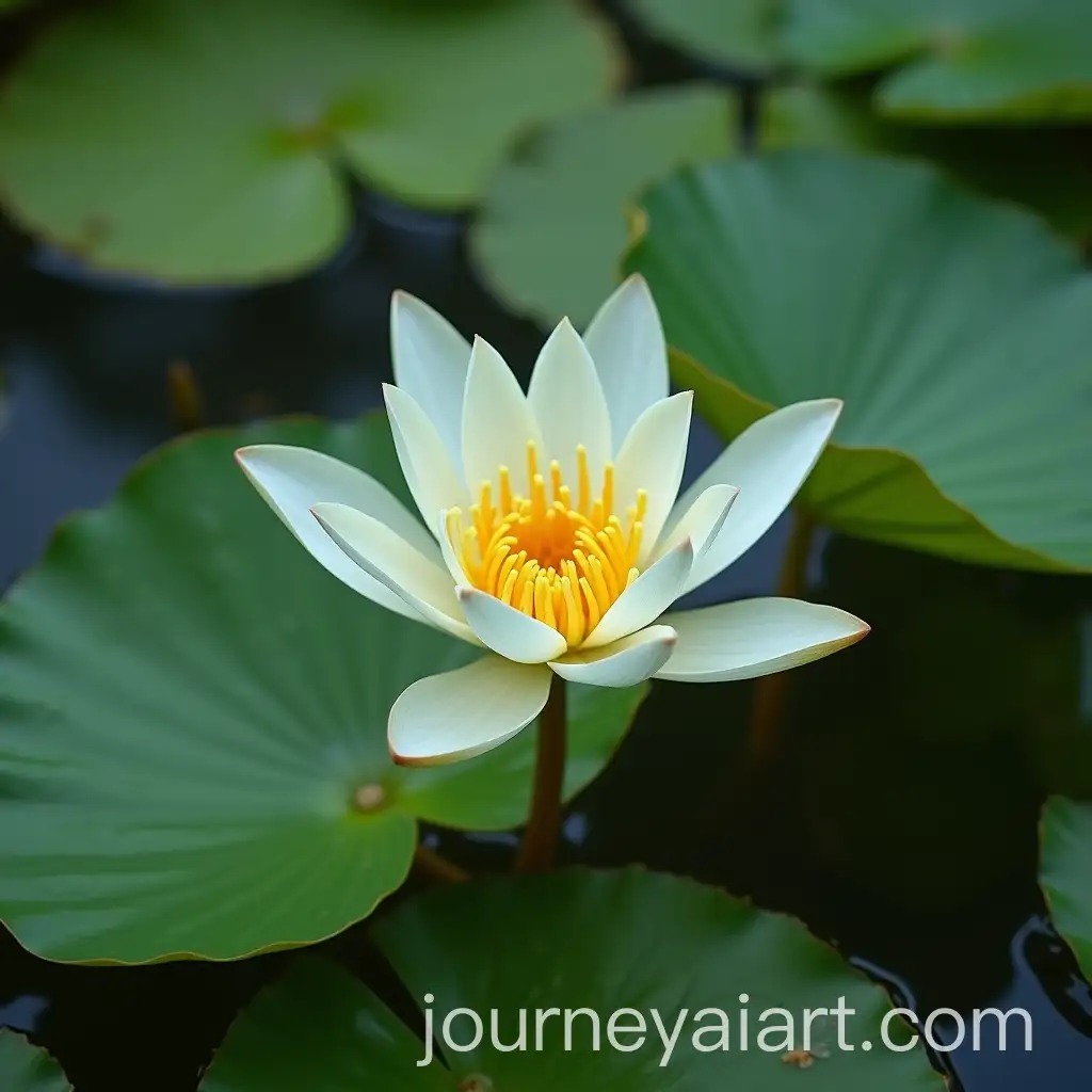 Flower-Shaped-Bloom-Floating-on-Water-with-Green-Algae