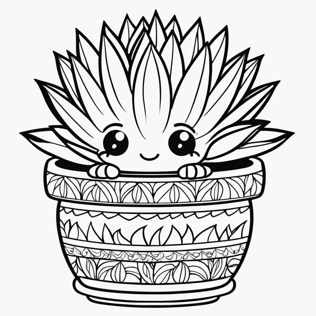 Adorable Coloring Book Agave in Decorative Pot with Cute Face