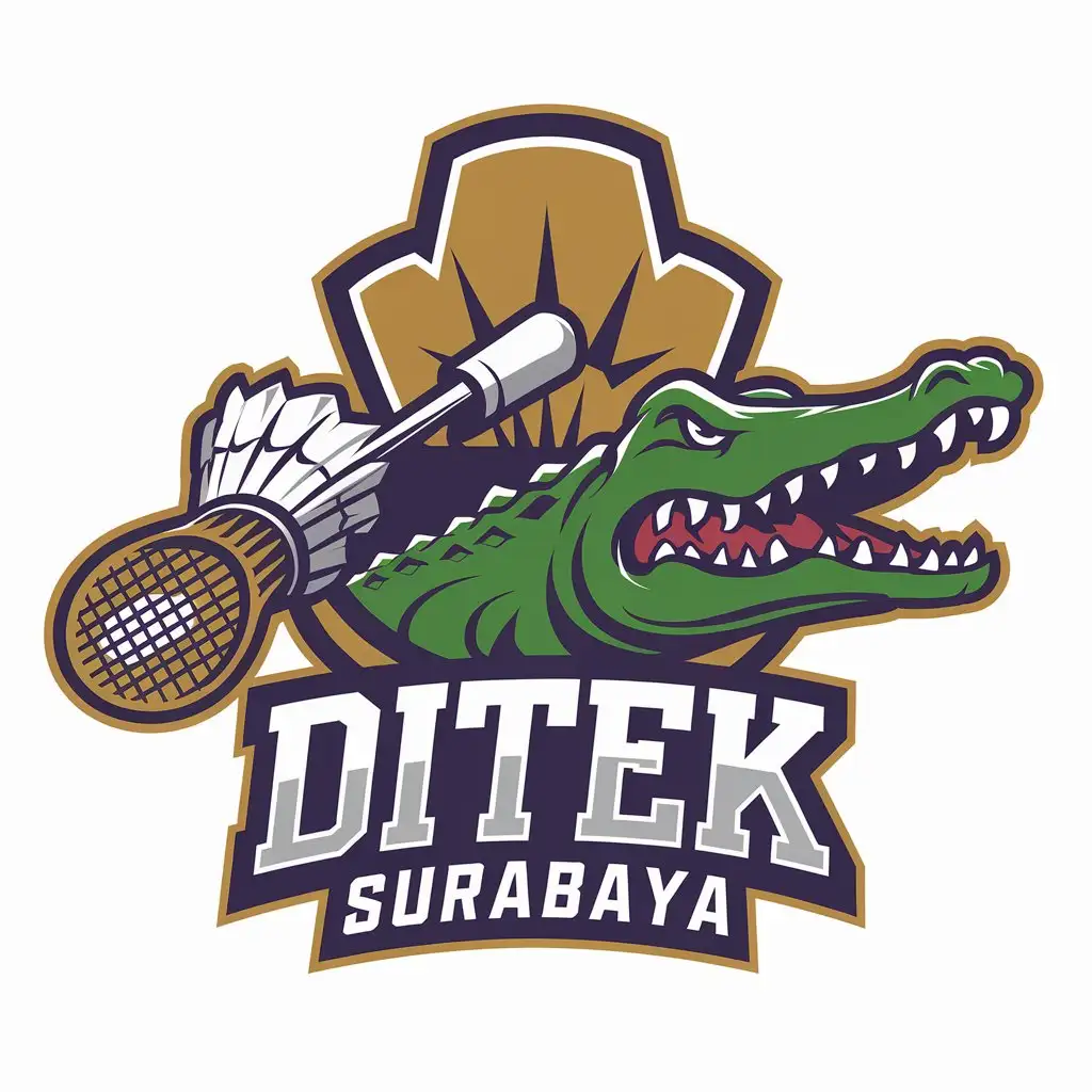 a vector logo design,with the text "Ditek surabaya", main symbol:hiu and crocodile badminton,Moderate,be used in Sports Fitness industry,clear background