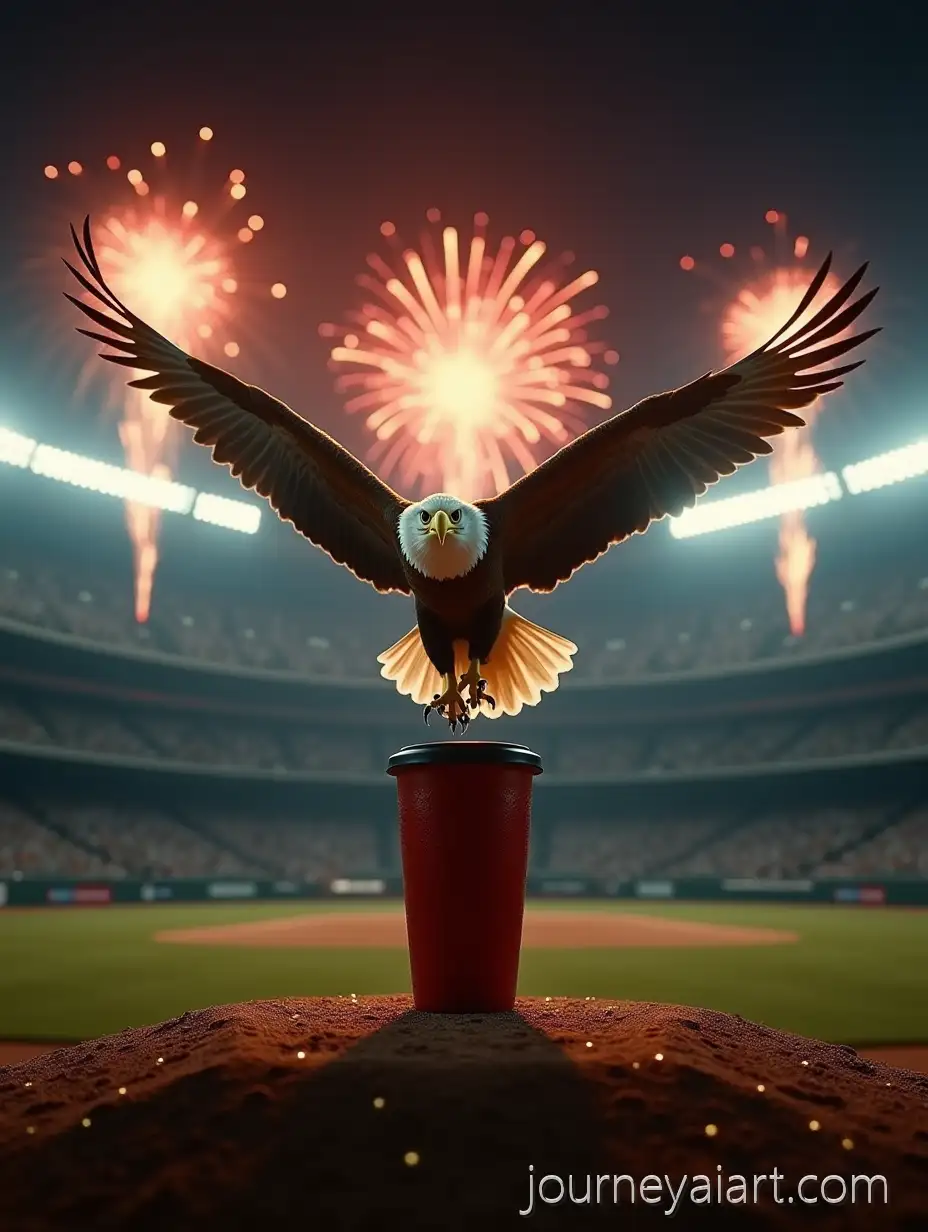 Cinematic-Nighttime-Baseball-Scene-with-Eagle-and-FireKorean-baseball-tumbler-eagleworks