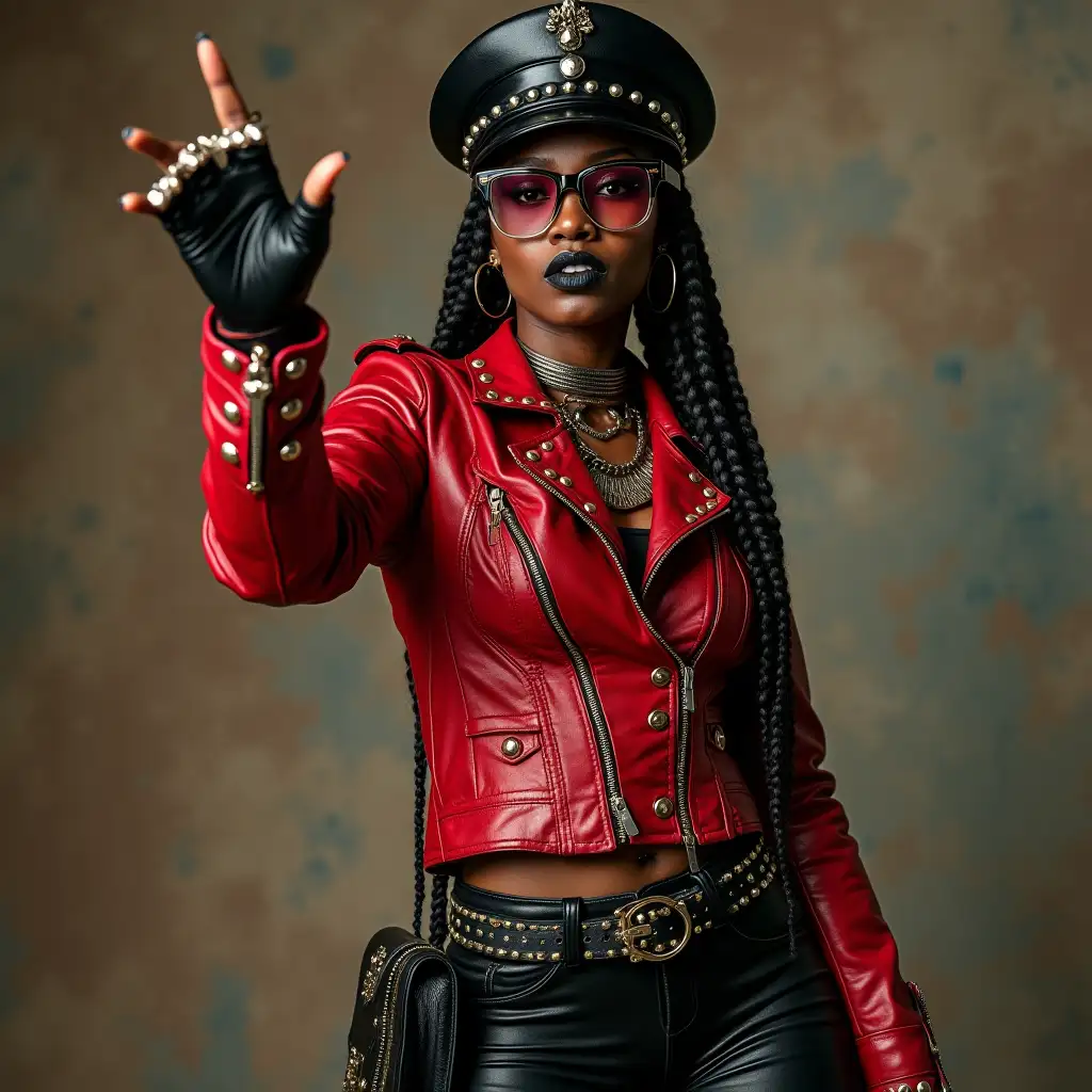 Punk-Rock-African-Woman-with-Studded-Leather-Outfit-and-Taunting-Pose