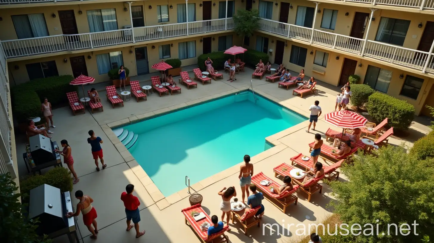 Diverse 4th of July Celebration at Classic 1960s Apartment Complex