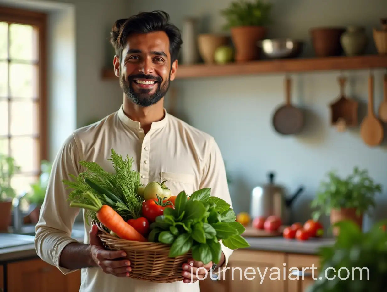 Indian-Man-Holding-Basket-of-Organic-Produce-in-Bright-Kitchen