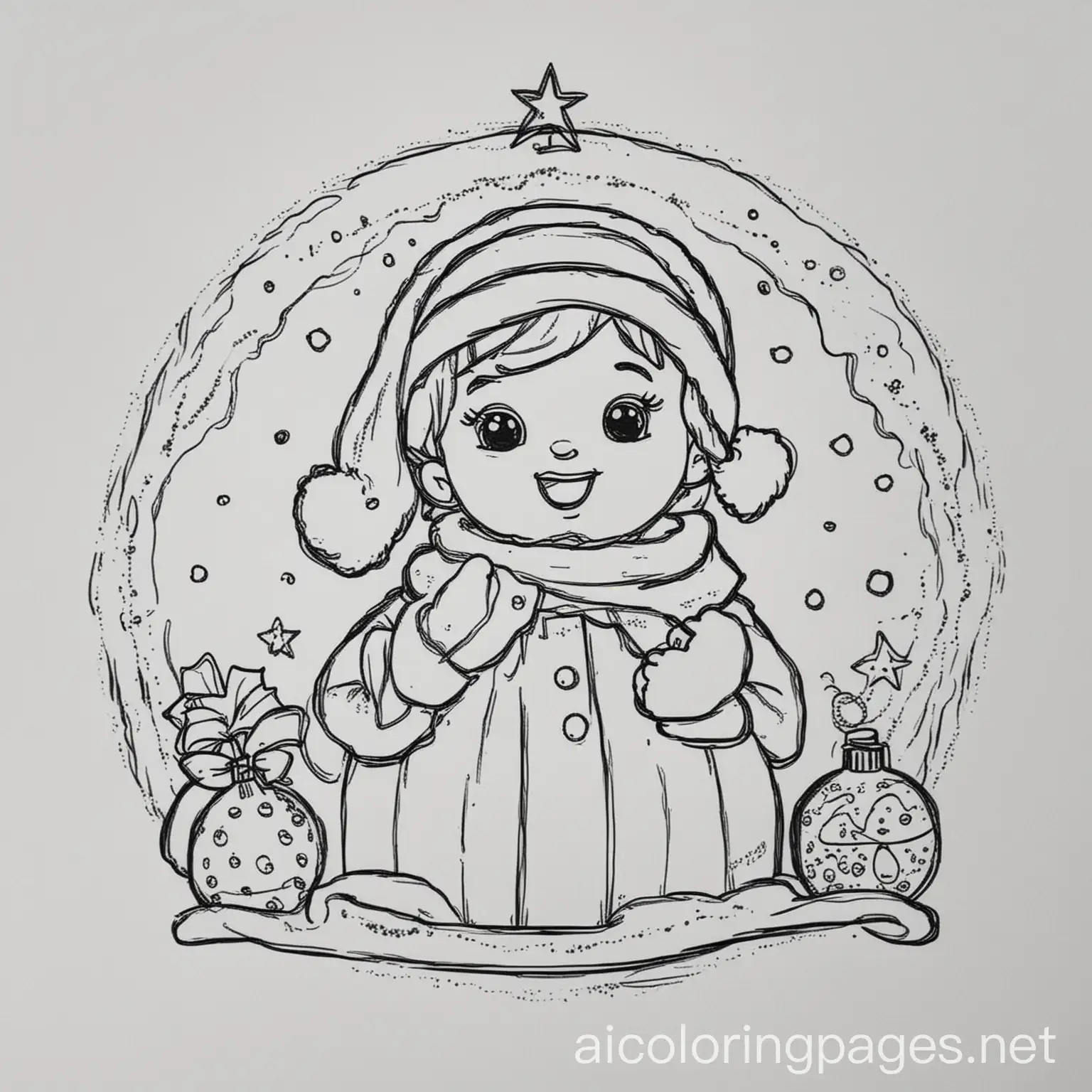 christmas, Coloring Page, black and white, line art, white background, Simplicity, Ample White Space. The background of the coloring page is plain white to make it easy for young children to color within the lines. The outlines of all the subjects are easy to distinguish, making it simple for kids to color without too much difficulty