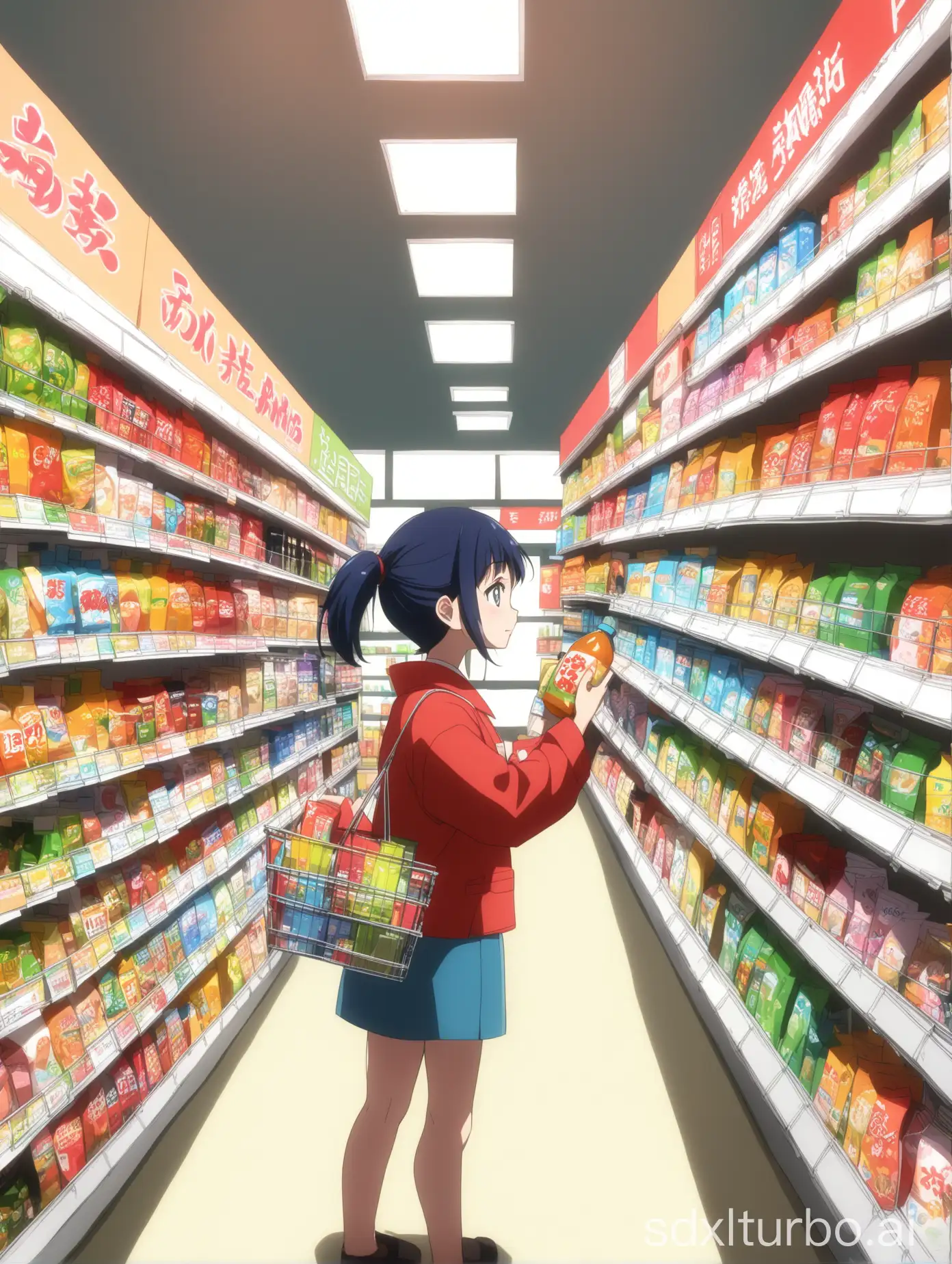 Japanese-Supermarket-Scene-with-Customer-Holding-Colorful-Product