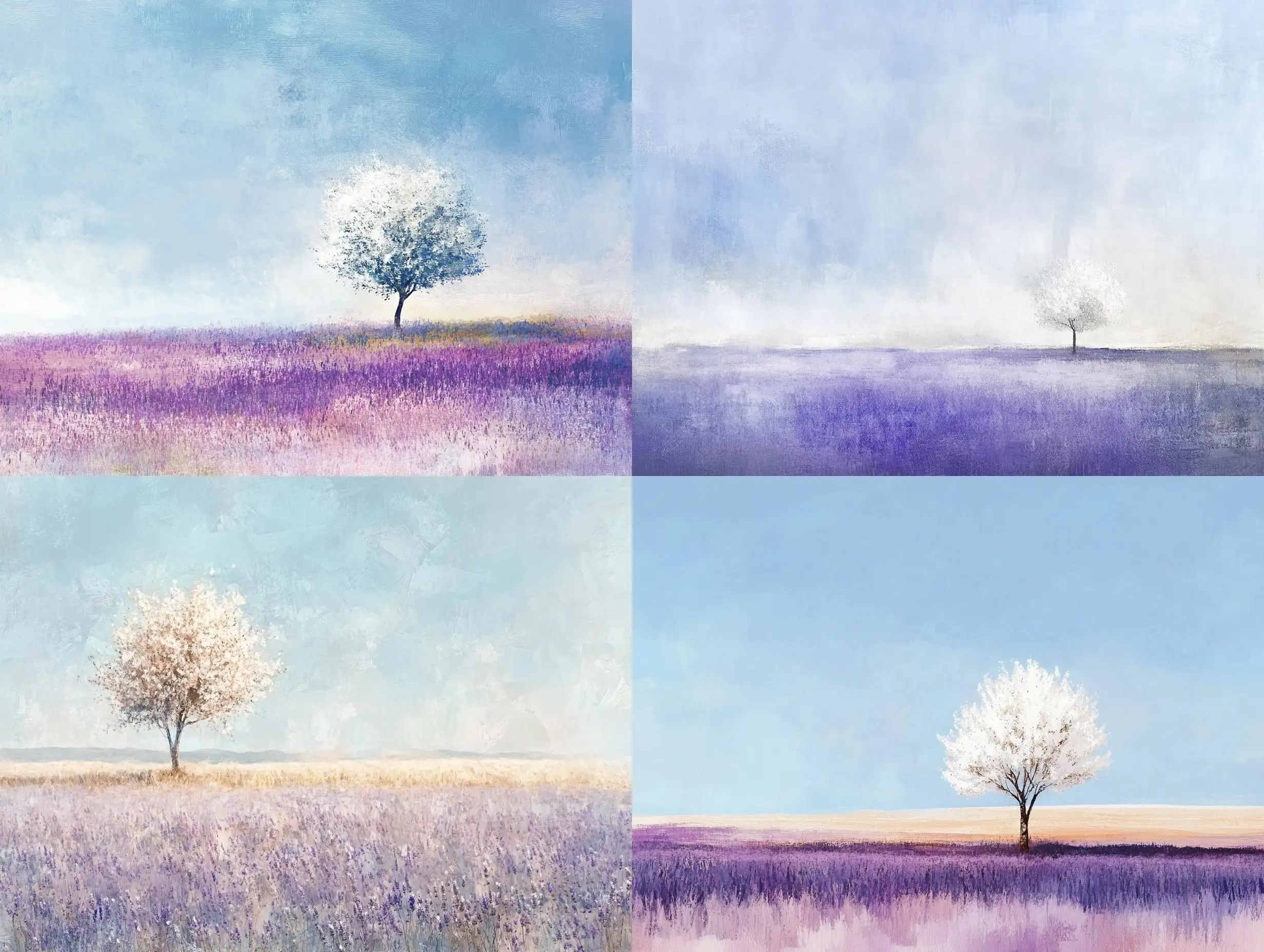 Minimalist-Lavender-Field-with-White-Blossom-Tree-in-Soft-Pastel-Tones