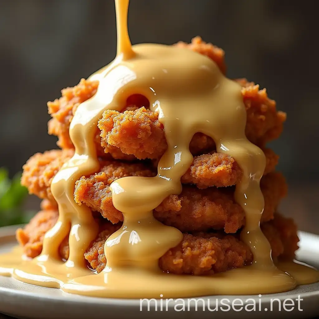 A Towering Wave of Gravy Cascading Over Fried Chicken