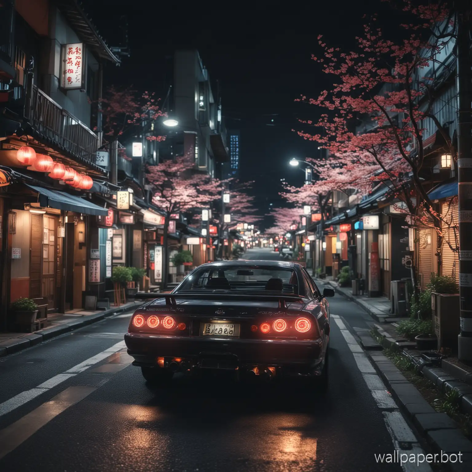 résolutin 1920x1080, je veux une ville japonaise avec des néon dans la nuit, effet un peux chill, avec des voiture japonaise qui drift et un petit effet de blur