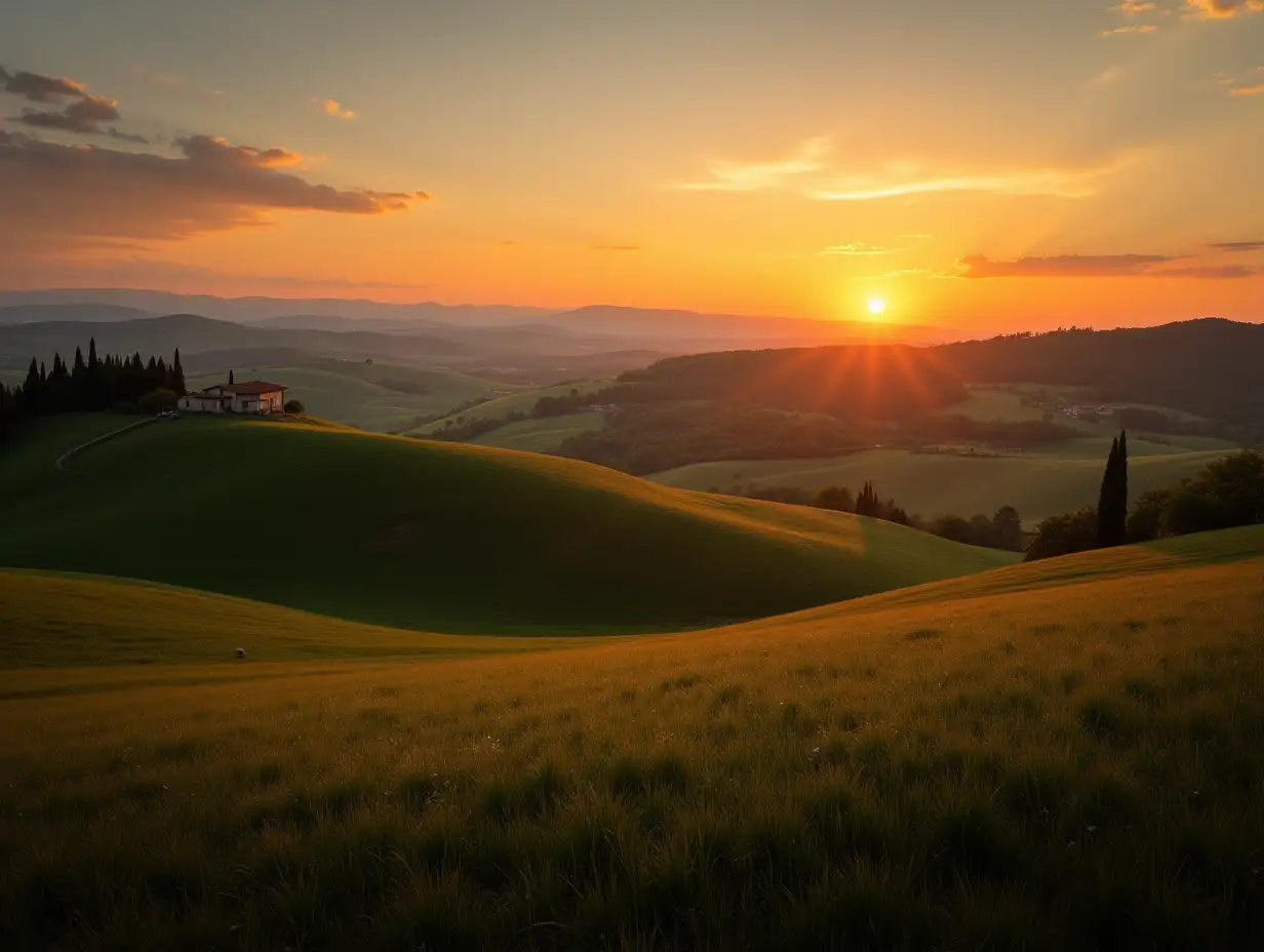 Sunset-Over-Tuscanys-Rustic-Farmhouses-and-Rolling-Hills