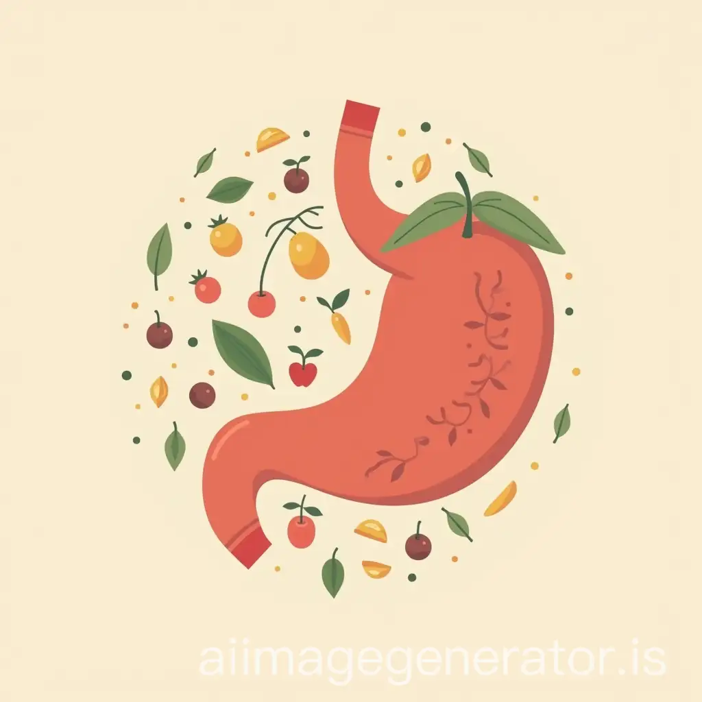 minimalistic nutrition health logo that is a stomach, a heart and many fruits