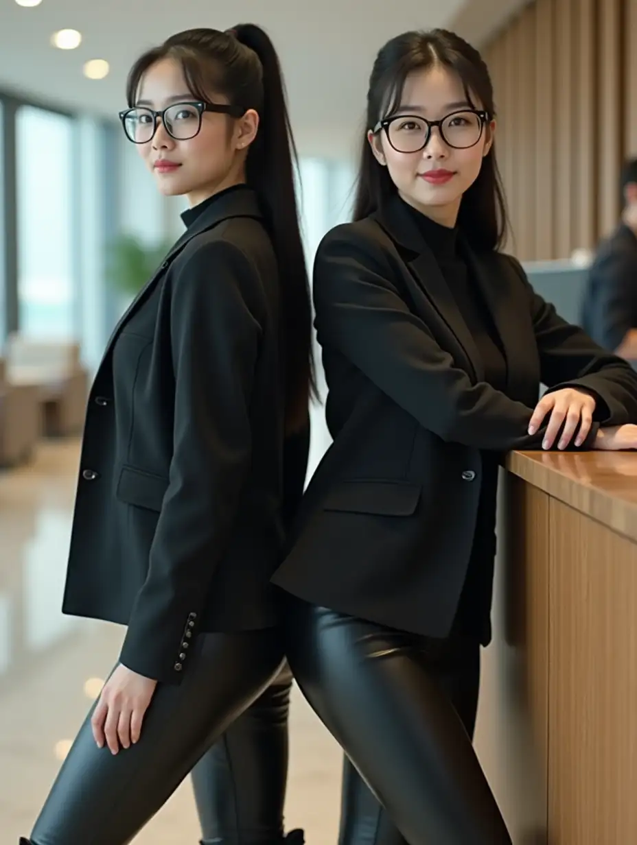 Attractive-Chinese-Secretaries-in-Executive-Outfits-Posing-by-Reception-Table