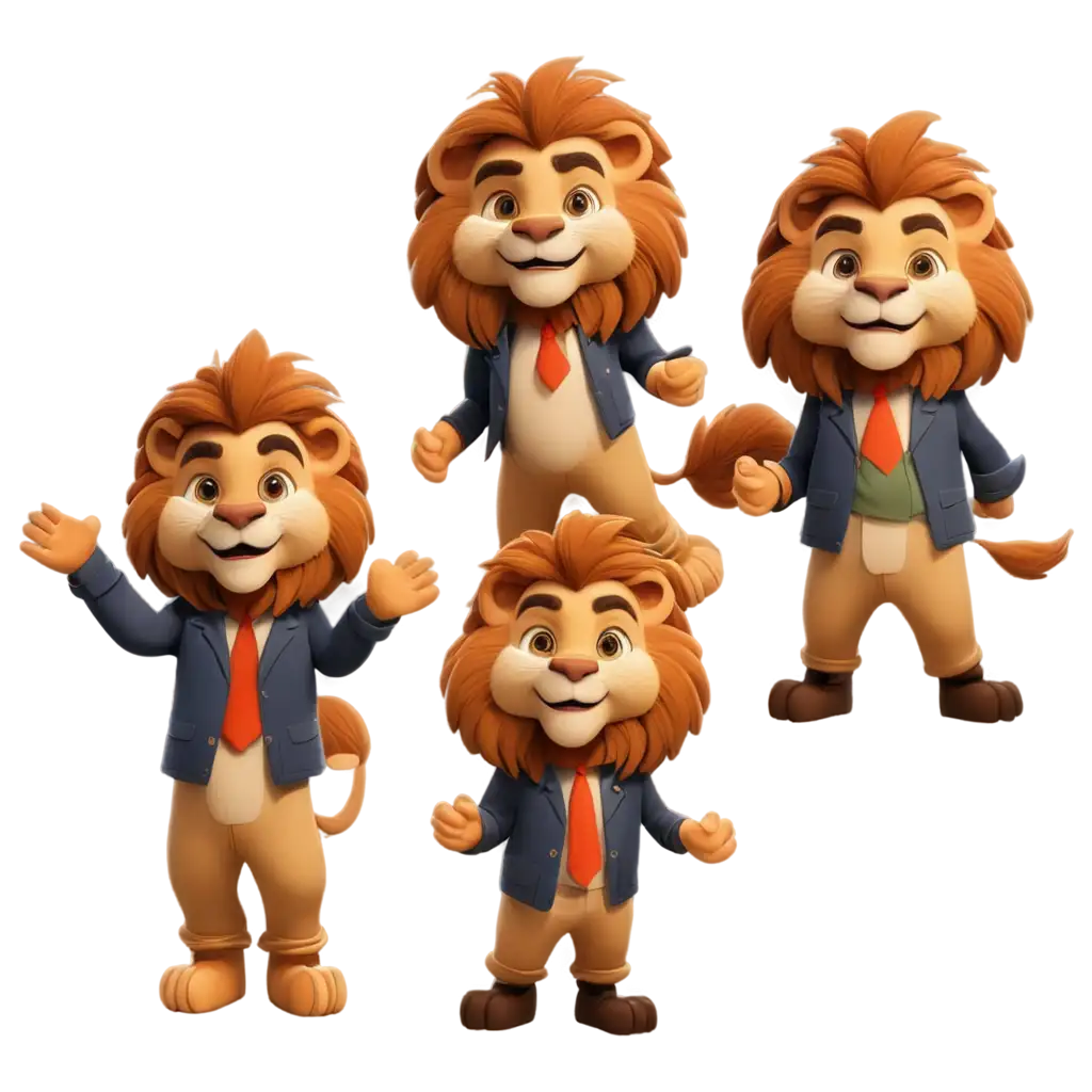 Brave-Lion-Mascot-PNG-Image-4-Poses-in-Chibi-Style-HD-Vector-Illustration