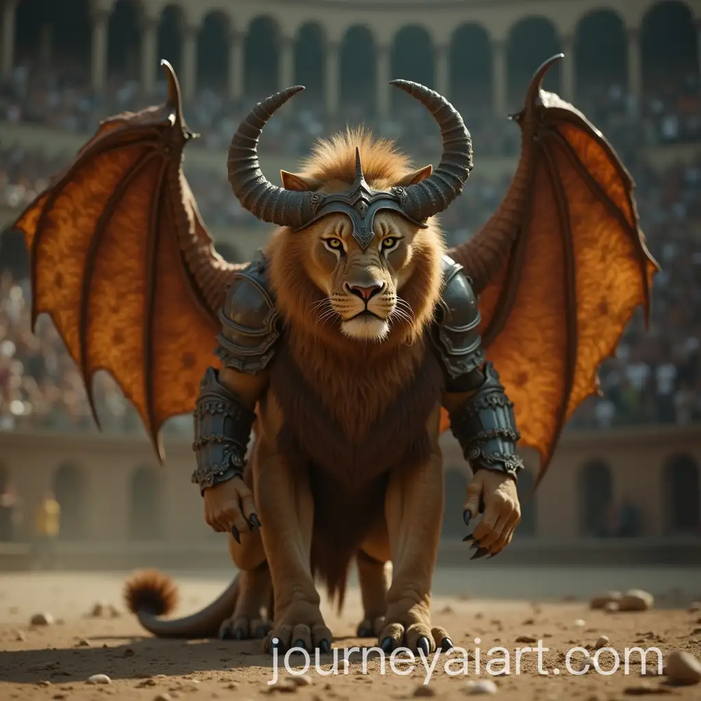 Hybrid-Manticore-Beast-in-an-Arena-with-Armor-and-Dragon-Wings