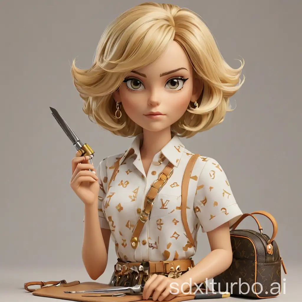 Action Figur Luisa Hairdresser Outfit:something with Leo Hair: Bob blonde Accessories: Louis vuitton Bag, Hair Cutting Scissors, hair coloring brush, Leo Pattern