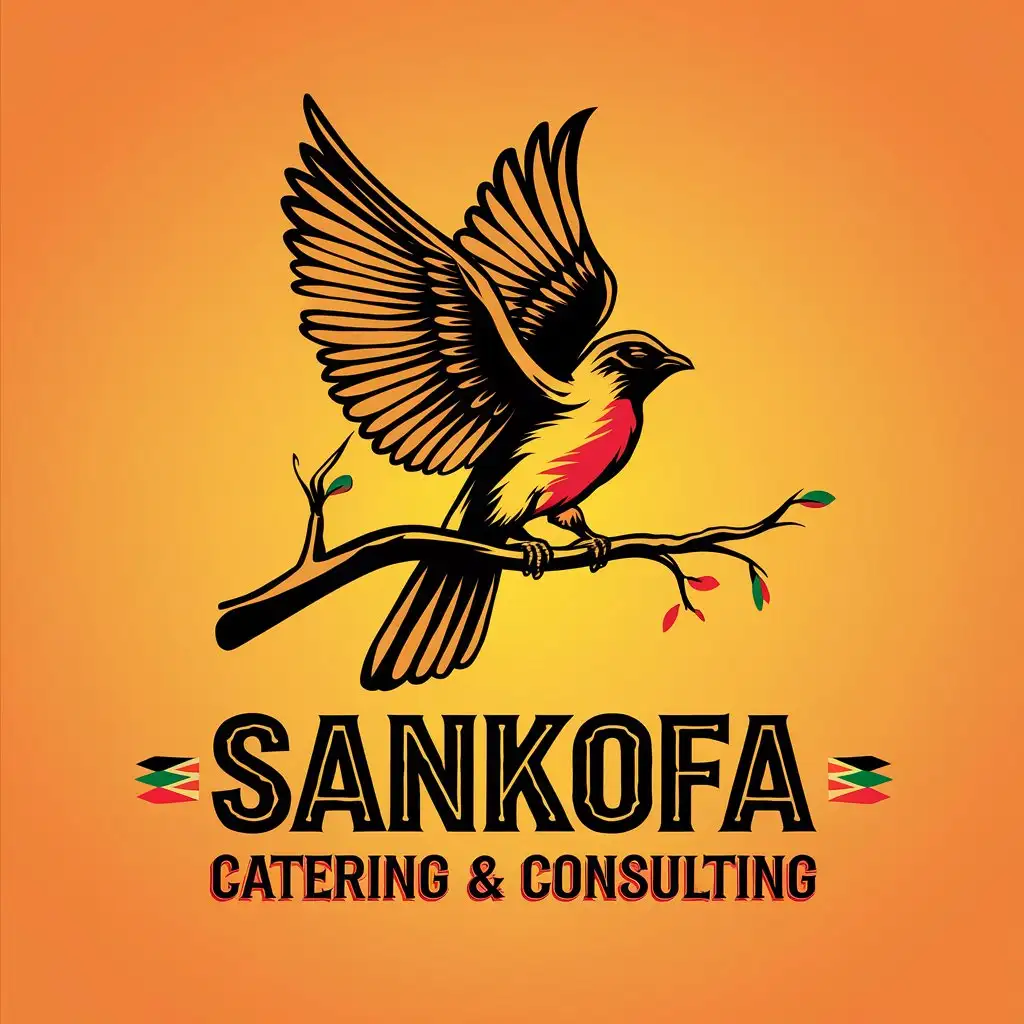 LOGO Design For Sankofa Catering Consulting Sleek Modern with Sankofa Symbol in Black Green Red and Gold