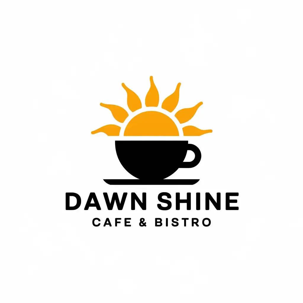 LOGO Design for Dawn Shine Cafe Bistro Rising Sun with Coffee Cup Theme