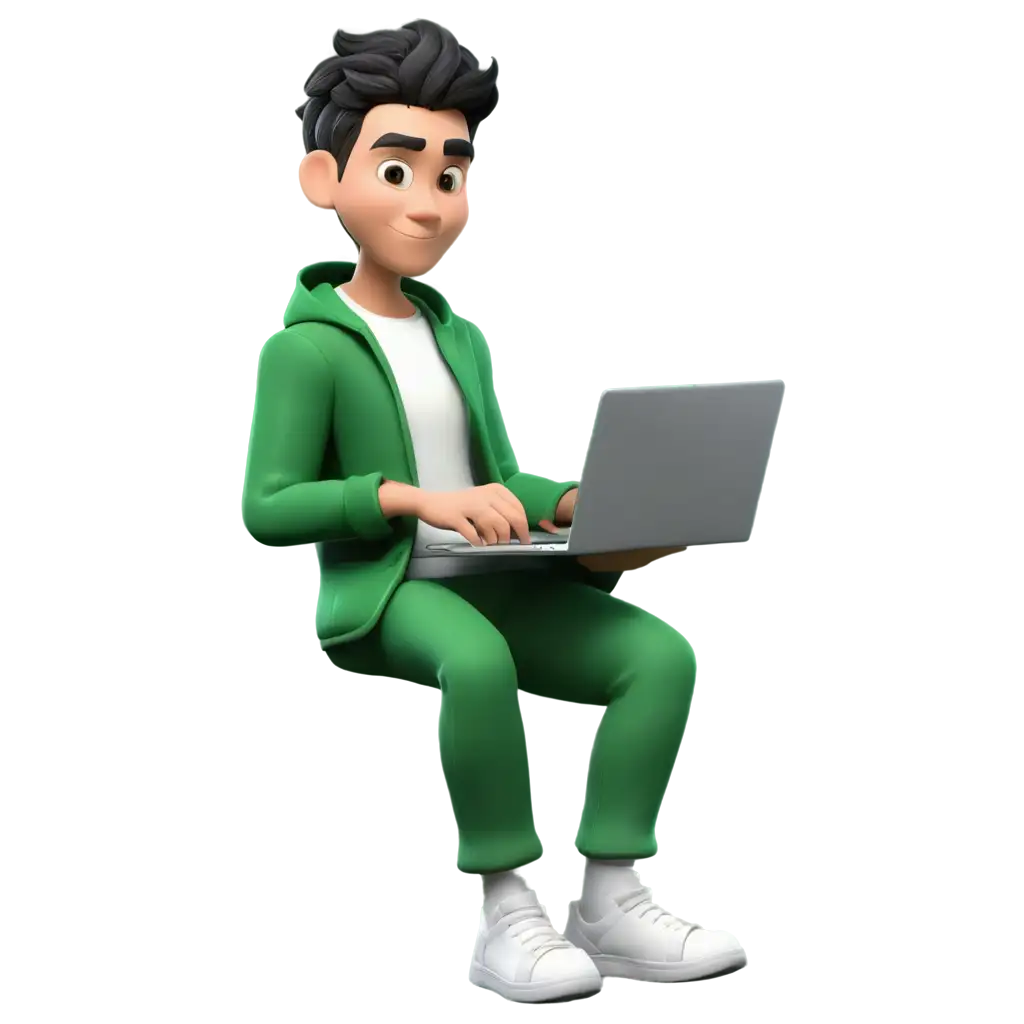 PNG-Image-SEO-Analysis3D-Cartoon-Style-PNG-Image-of-a-Male-Student-in-a-Green-Jacket-Using-a-Laptop