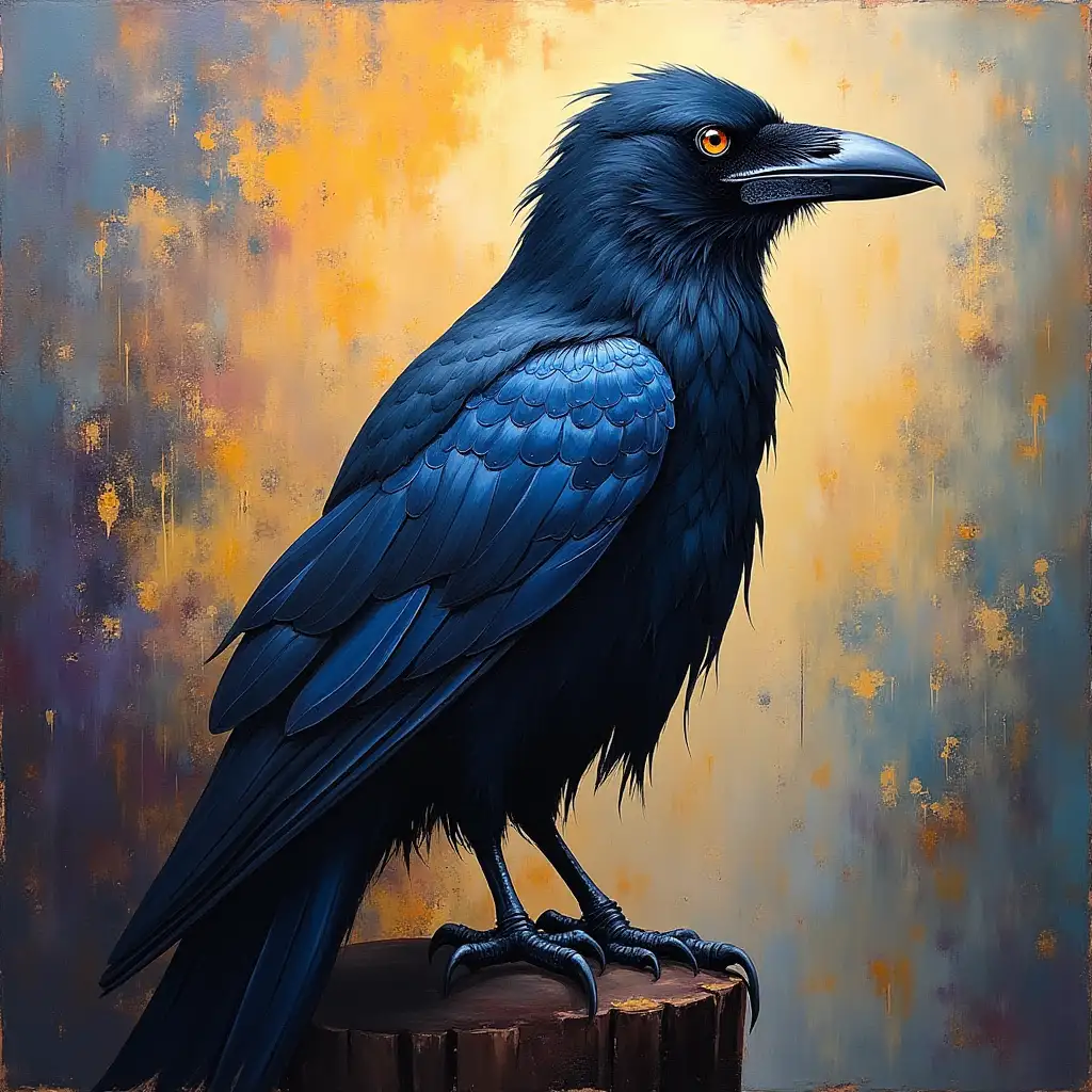 Abstract Oil Painting Soul Guide Crow