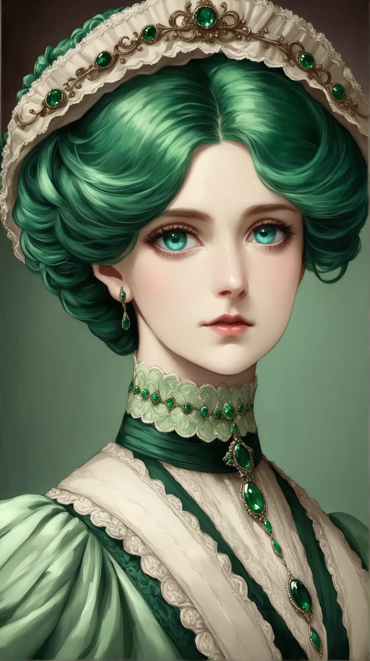 Regal Edwardian Noblewoman with Emerald Green Hair