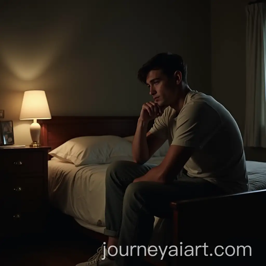 Young-Man-Contemplating-a-Difficult-Decision-in-a-Modest-Bedroom