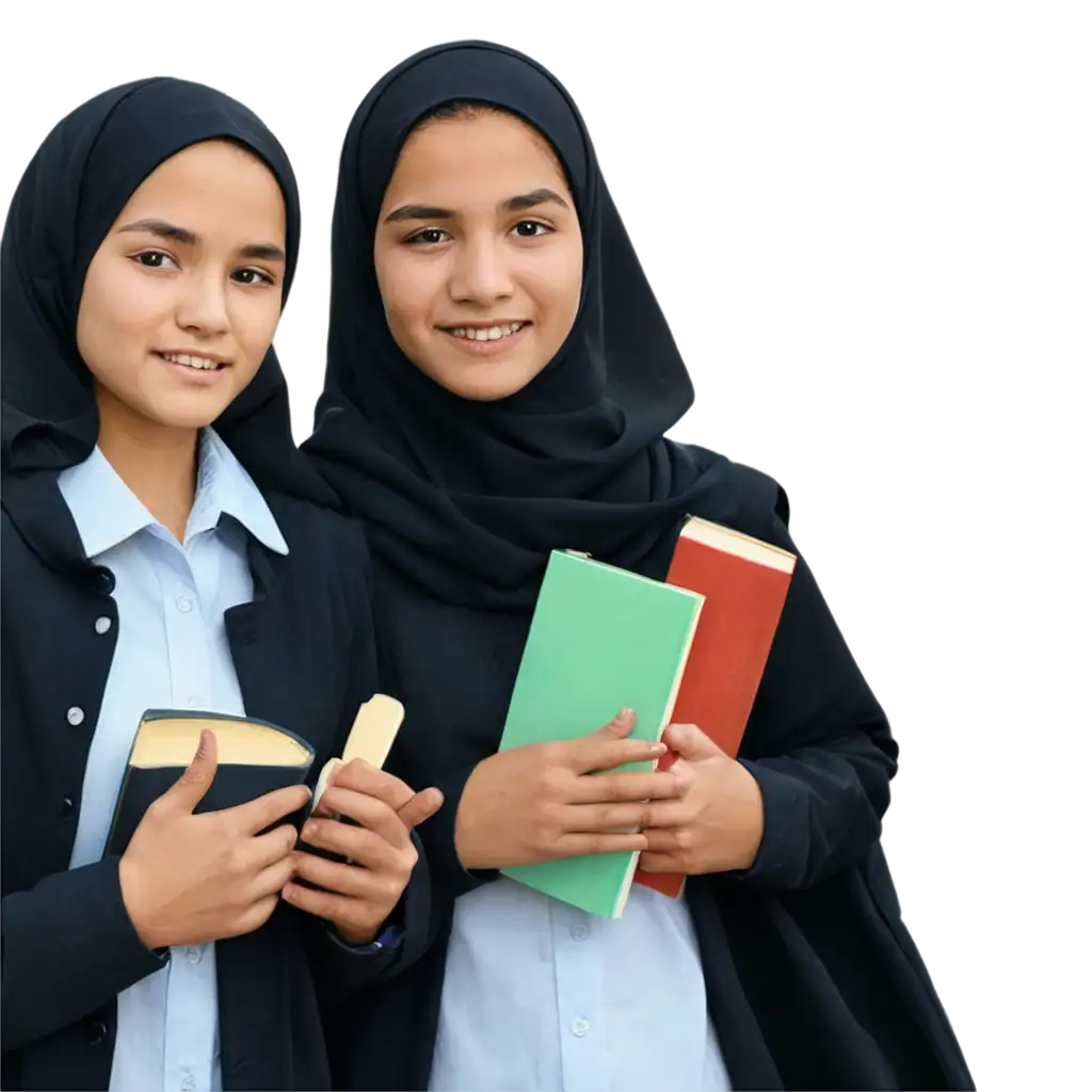 Empowering-Afghan-High-School-Girls-PNG-Image-of-Students-in-Hijab-with-Books