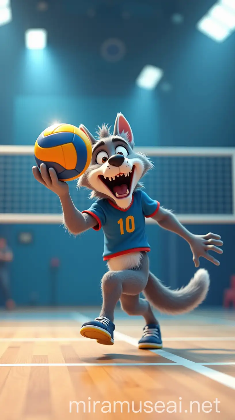 Werewolf Volleyball Star Smashing Success in Gym Pixar Style