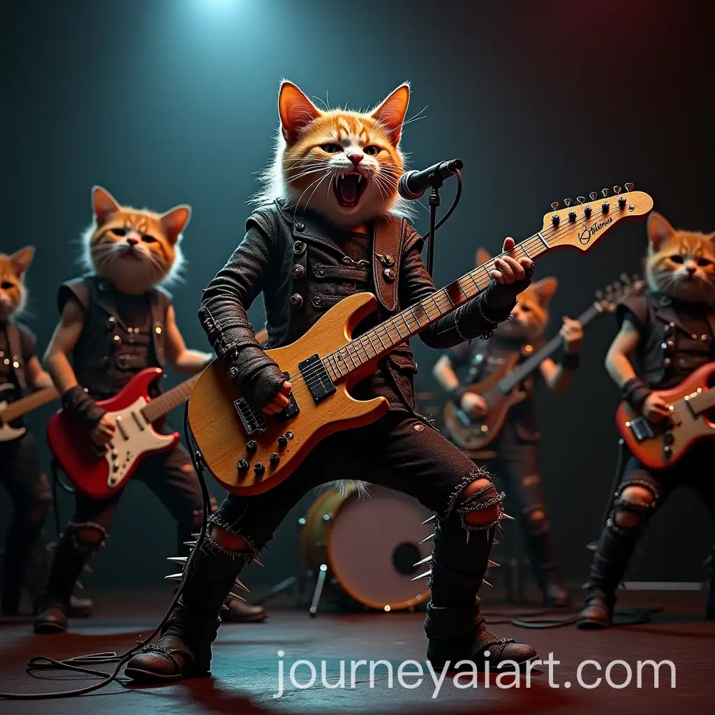 Anthropomorphic-Cats-Rock-BandRock-Star-Cat-Band-Performing-on-Stage