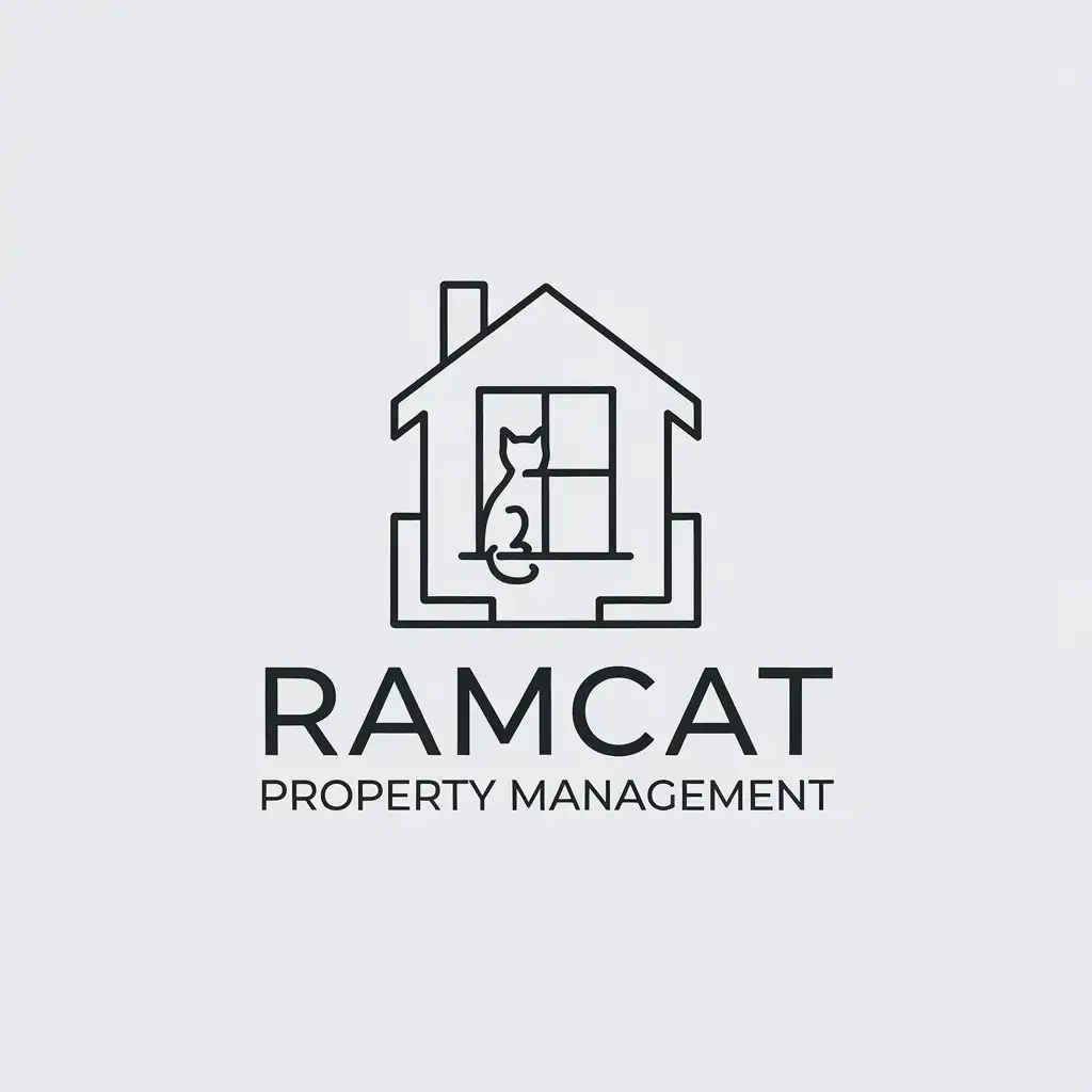 LOGO Design for RamCat Property Management Minimalistic House Cat Symbol in Vector Style for Real Estate Industry