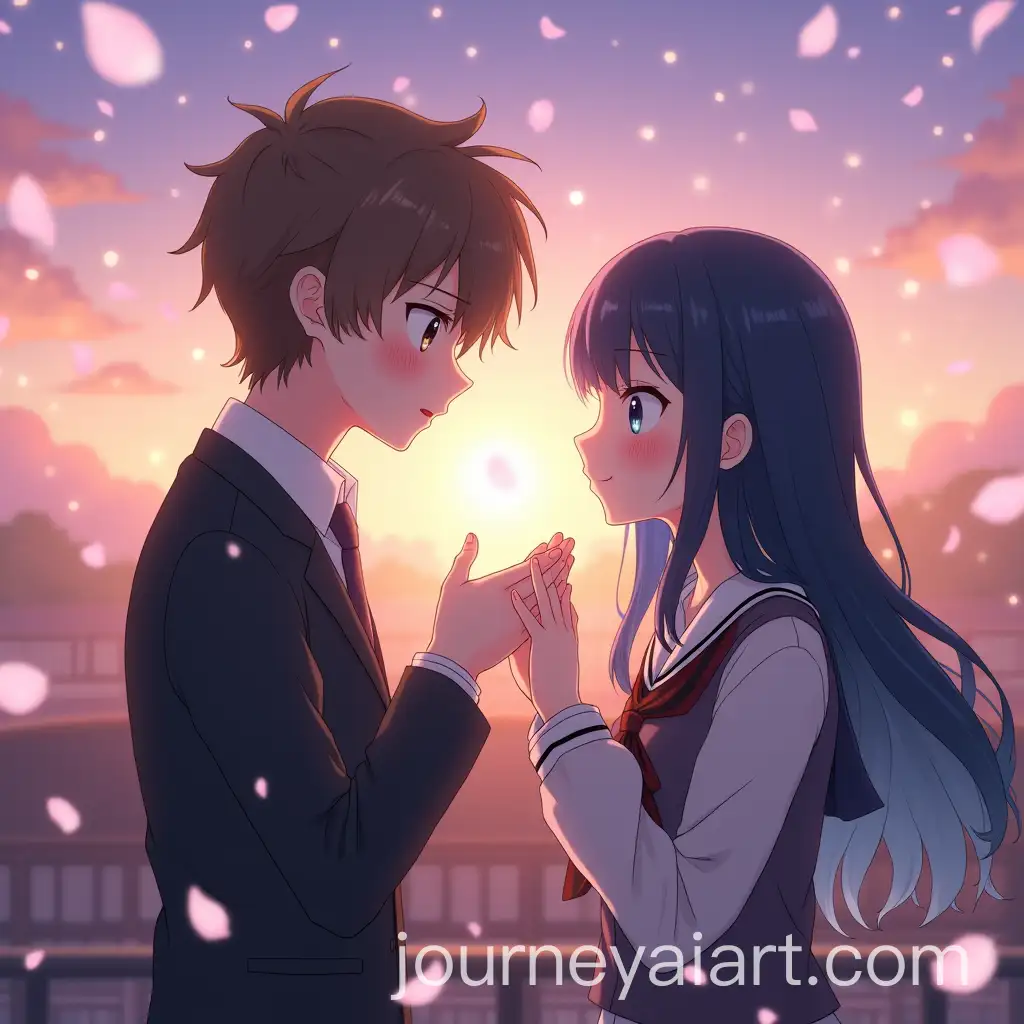 Shy-Boy-and-Confident-Girl-on-School-Rooftop-During-Spring-Twilight