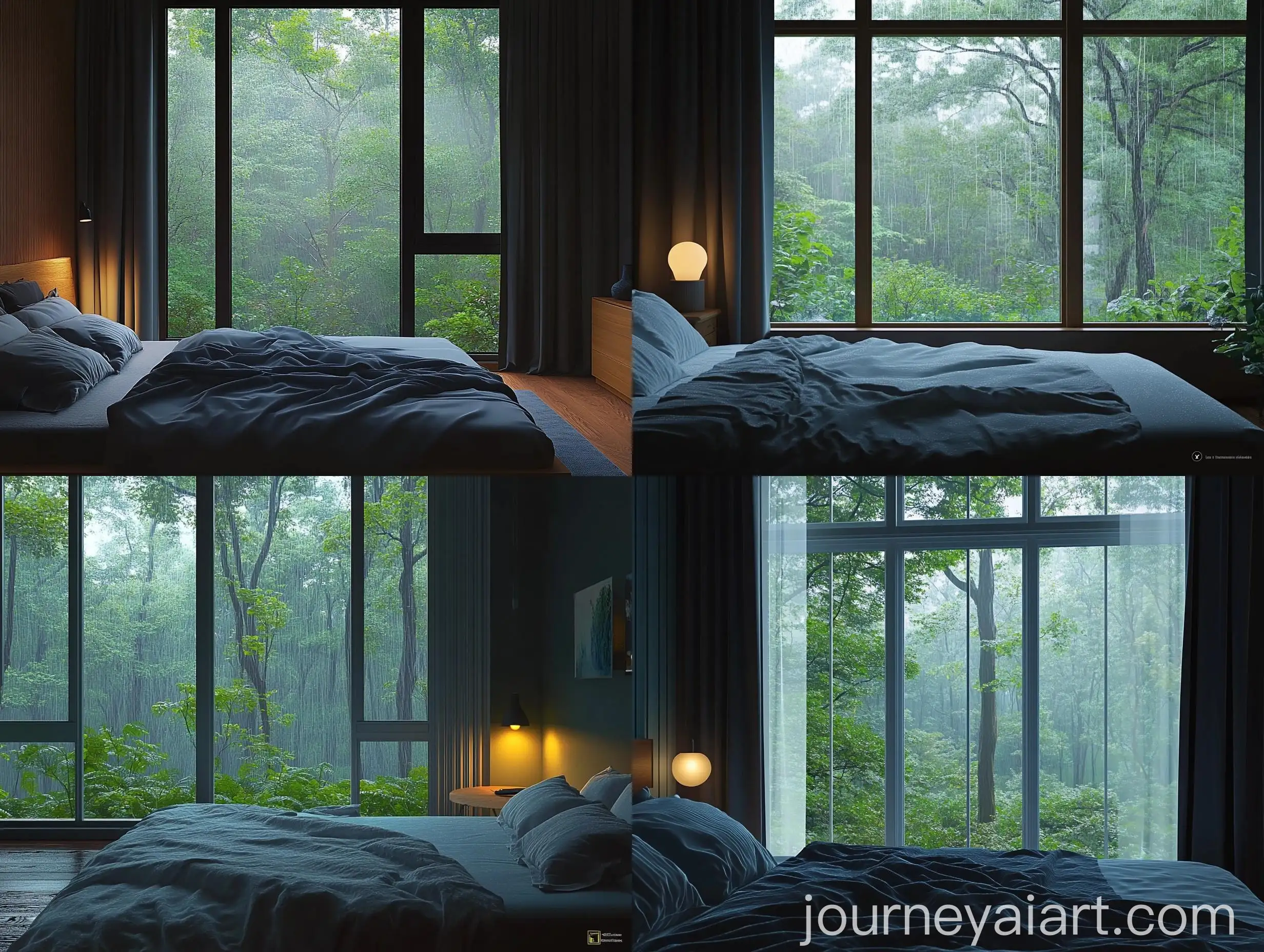 Rainy-Day-Bedroom-Scene-with-Large-Windows-and-Trees-Outside