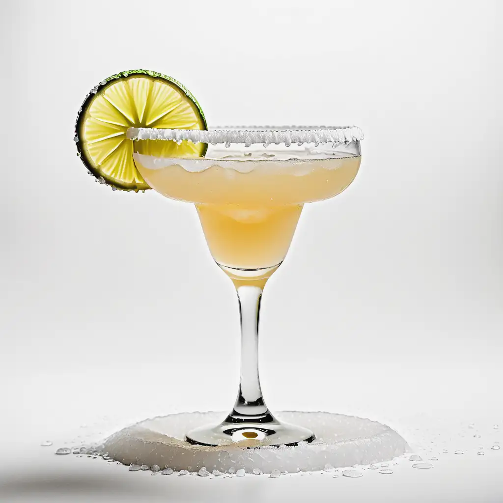 Refreshing Margarita Cocktail with Salt Rim on White Background