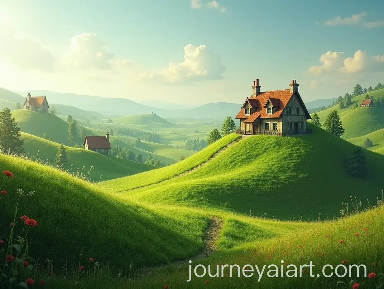 Fantasy-Landscape-with-HobbitInspired-Houses-on-Green-Hills