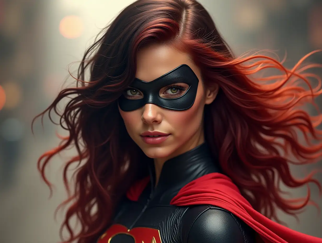 Female Human Fighter with Mixed Black Red Hair superhero