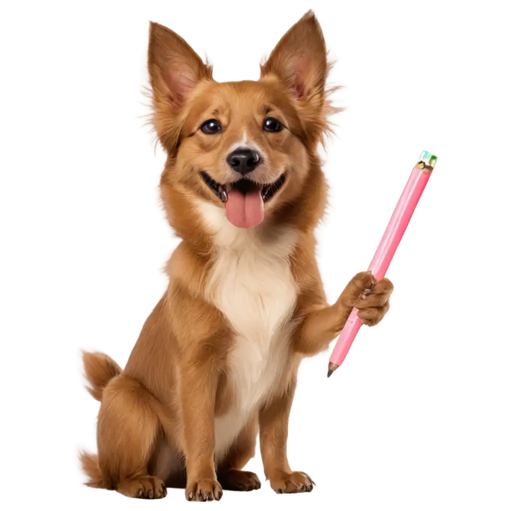 Happy-and-Smiling-Dog-with-Pencil-PNG-A-Delightful-Class-Teaching-Image