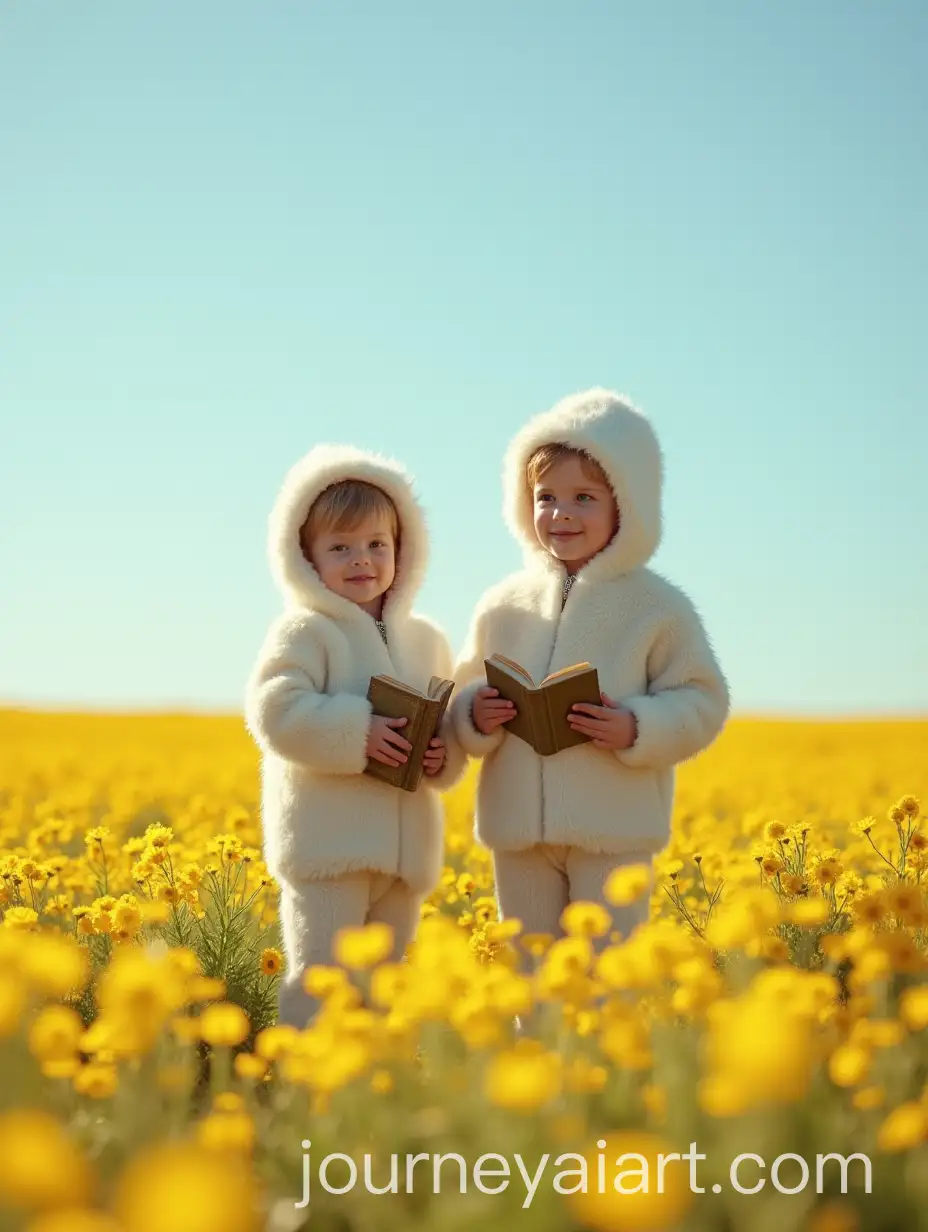 Children-in-Vintage-Wool-Outfits-Holding-Books-in-a-YellowAI-Image-Prompt-Expansion-Flower-Field