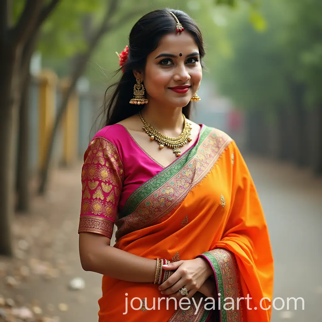 Traditional-Indian-Woman-Wearing-Colorful-Saree-in-a-Vibrant-Setting