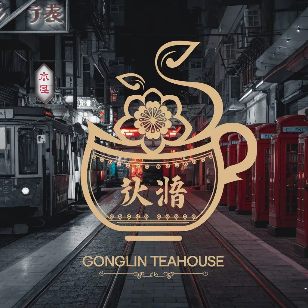 LOGO-Design-for-Gonglin-Teahouse-Hong-Kong-Street-View-with-Exquisite-Tea-Cup-and-Golden-Decorations