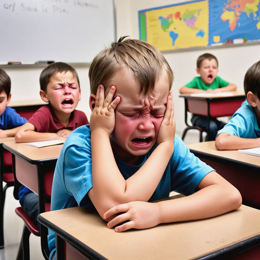 Comforting Scene One Kid Consoling Another in a Classroom