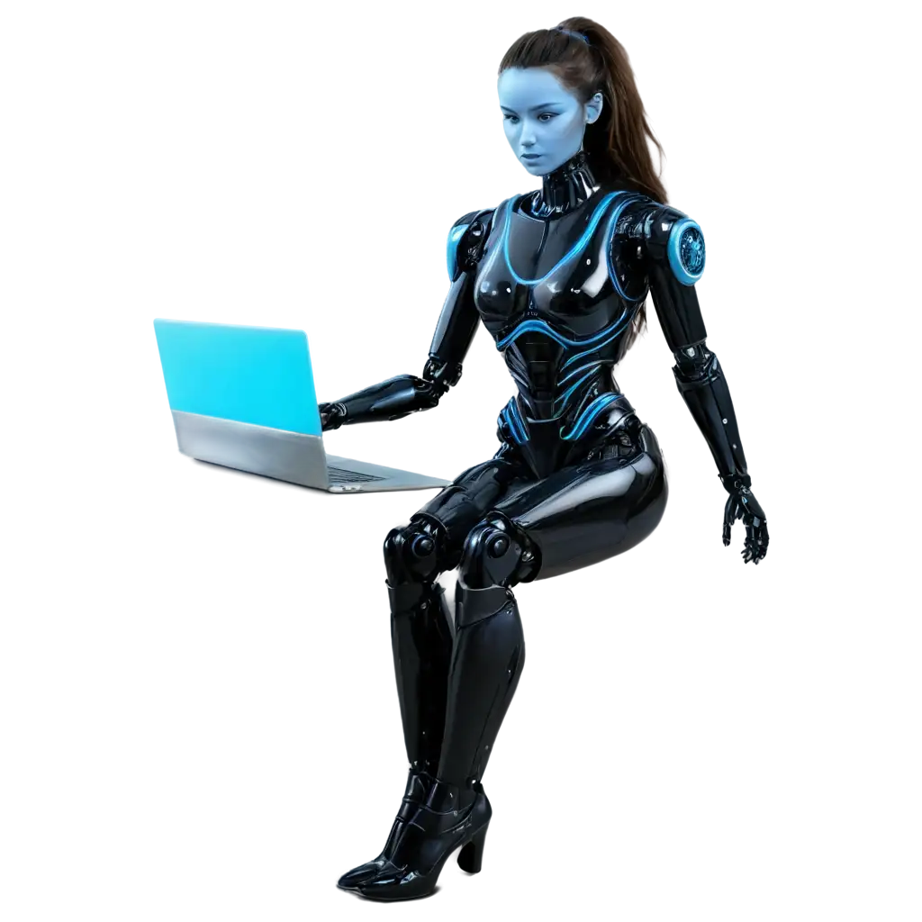 Woman-Robot-with-Blue-Technological-Elements-PNG-Image