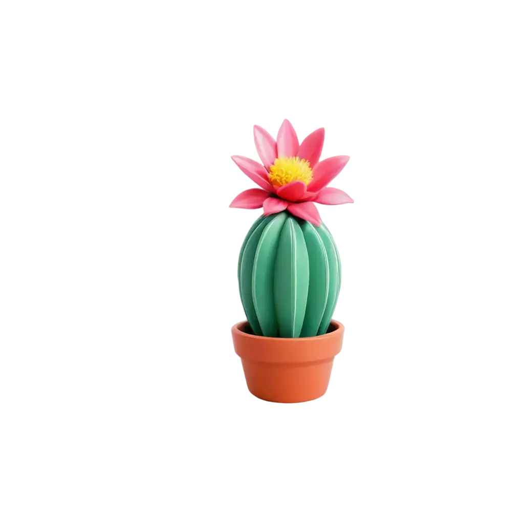 AI-Generated-Cartoonish-PNG-Image-of-Tabletop-Short-Cactus-Flower-Vase-Front-View