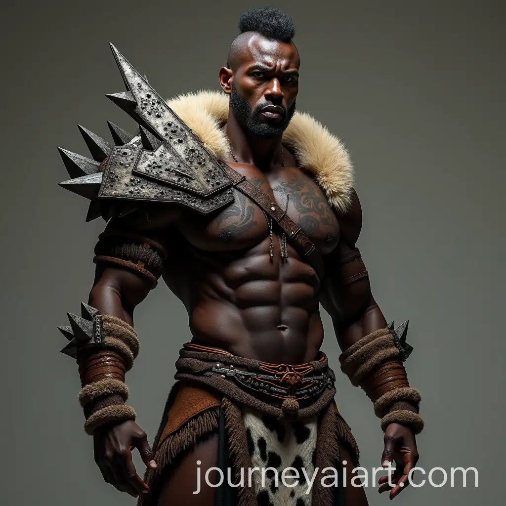 Muscular-African-Warrior-in-Spiked-Armor-and-Tribal-Tattoos